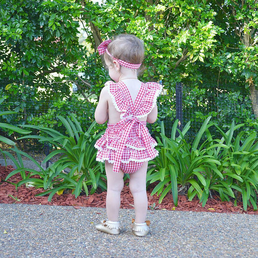 Red gingham romper